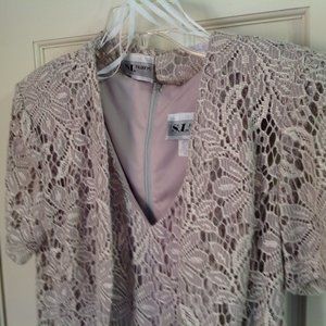 S L Fashions lace dress with jacket, beige blush, size 8